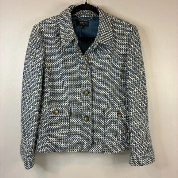 Classic Talbots Teal Tweed Wool-Blend Blazer — Size 14 - Picture 1 of 10